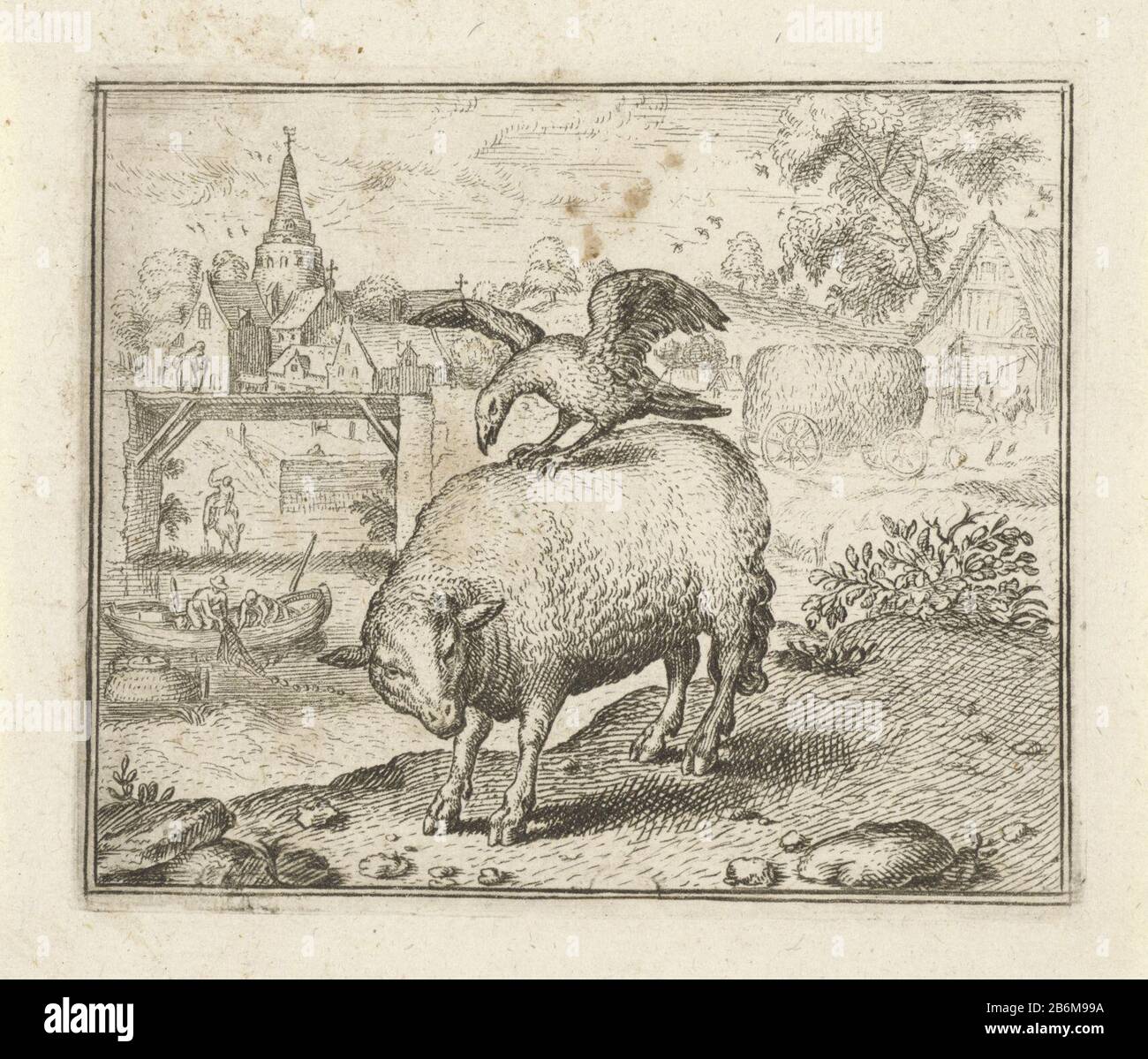 Fabel van het schaap en de kraai EINE Krähe sitzt auf dem Rücken eines Schafes und nimmt mit seinem Schnabel in der Schaffell auf. Die Fabel beschreibt, wie hungrige Krähe sich im Blut des Lammes hingeben. Die bitten der Schafe werden nicht helfen. Die Moral der Geschichte lehrt, dass man nicht mit Tannen verhandeln sollte. Hersteller: Zu drucken von: Aegidius Sadelerprentmaker: Anonym zu drucken von Marcus Gheeraerts (I) zu entwerfen: Marcus Gheeraerts (I) Herausgeber: Aegidius SadelerPlaats Herstellung: Prag Datum: 1608 - 1679 Physische Merkmale: Ätzmaterial: Papiertechnik: Ätzmaße: Plattenkante: H Stockfoto
