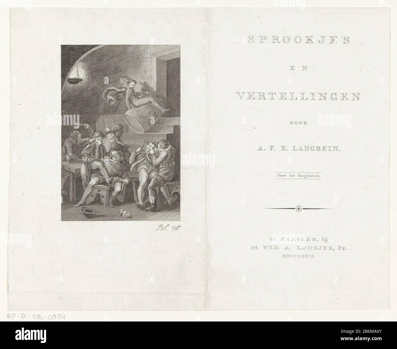 Faust rijdende op een wijnvat in Auerbacher Titelpagina voor AFE Langbein, Sprookjes en Wahringen, 1822 Auf einem Weinfass Sitzend betreibt Faust den Keller von Auerbach. Eine Gruppe betrunkener Studenten bleibt zurück. Die Jungen umstürzen und quetschen sich im Neus. Hersteller : Druckhersteller: Daniel Many Where: D (I) to Drawing of: Johann Heinrich Ramberguitgever: Witwe Adriaan Pietersz. Loosjes (Listed Property) Herstellung: Haarlem Dating: 1822 Physikalische Merkmale: Ätz- und Engra-Material: Papiertechnik: Ätzung/Engra-Abmessungen (Druckverfahren): Blatt: H 212 mm (Innenschnitt der Platte edg Stockfoto