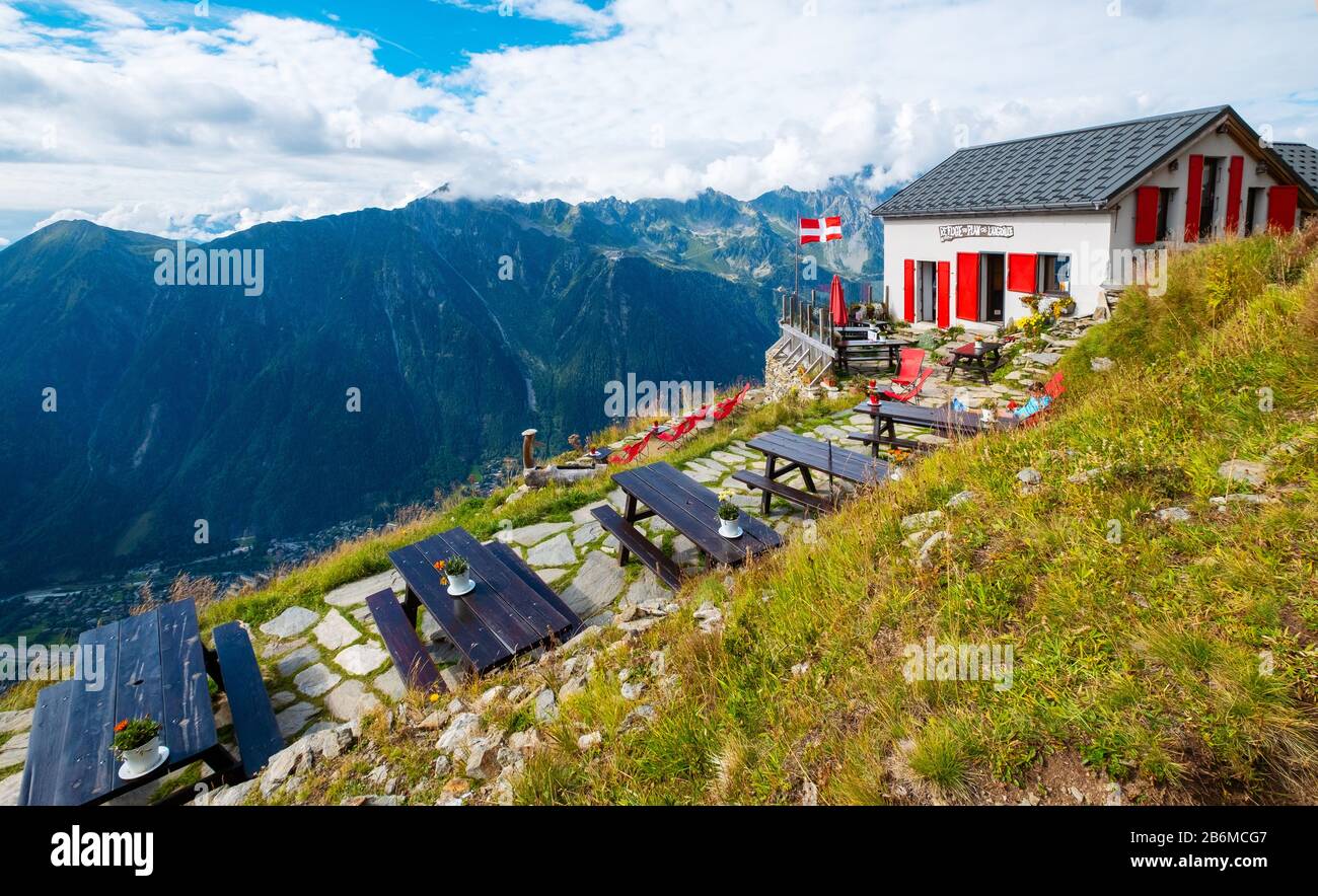Plan de l'Aiguille Berghütte in Chamonix, Frankreich Stockfoto