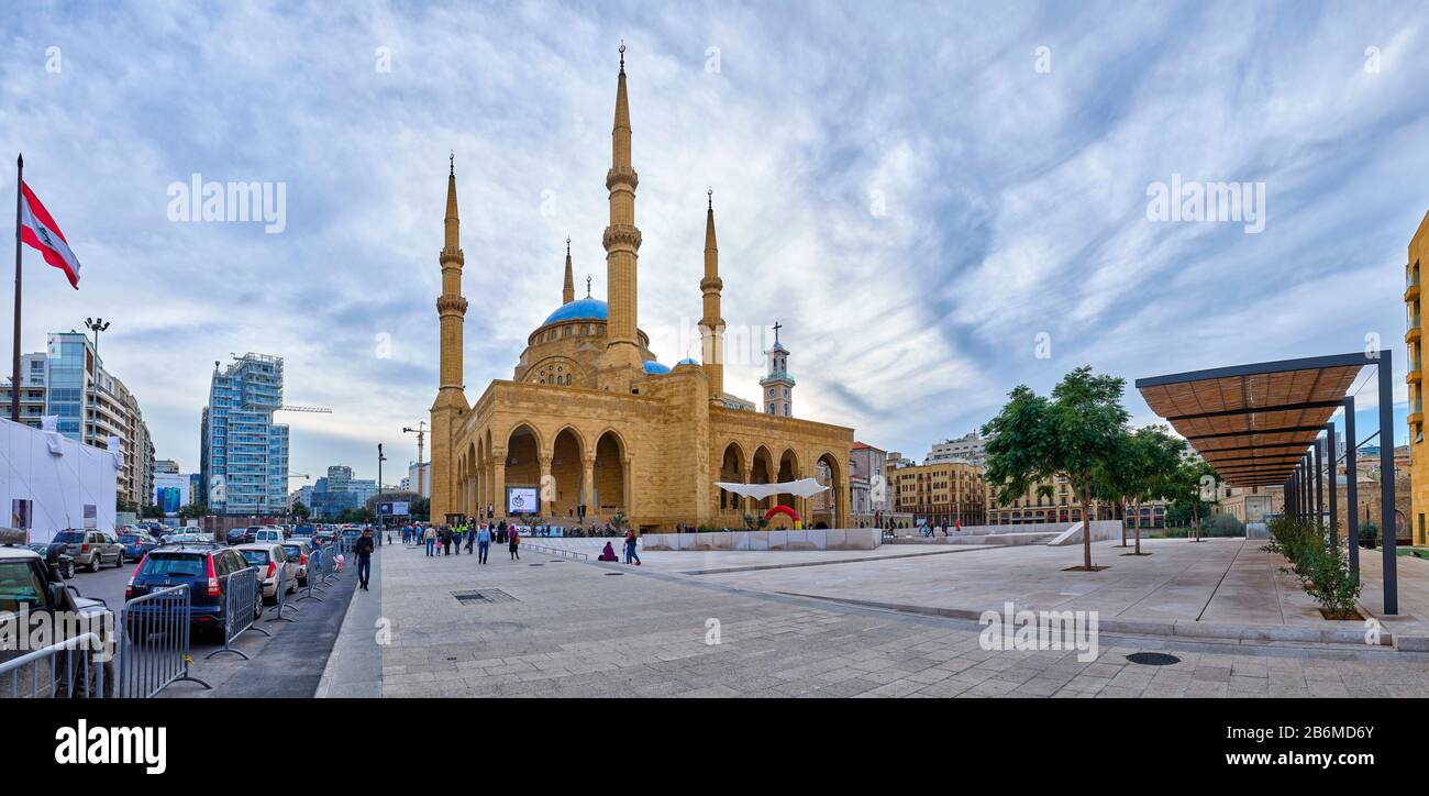 Blick auf die Mohammad Al-Amin-Moschee, Beirut, Libanon Stockfoto