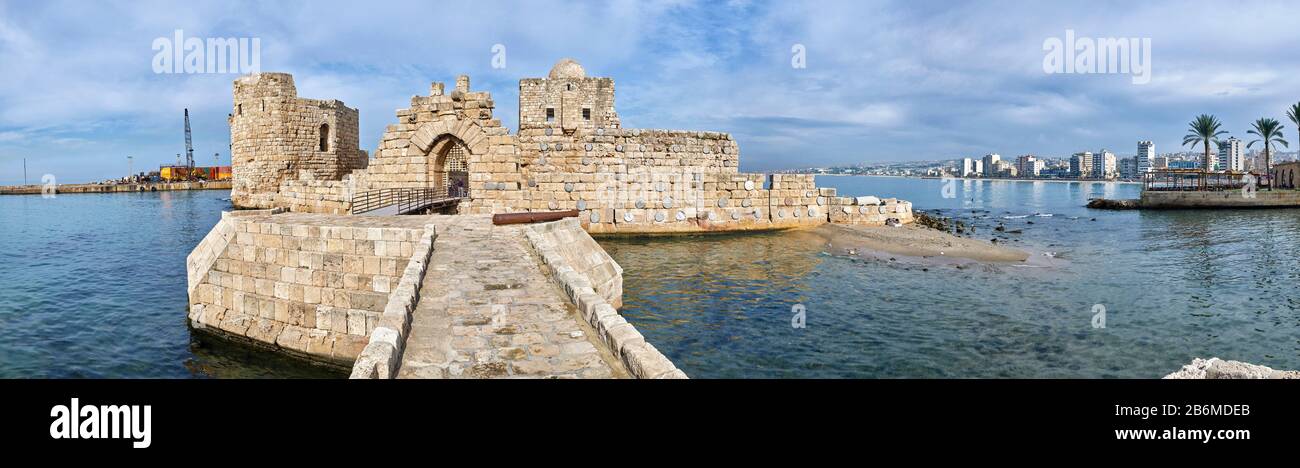 Schloss Von Sidon Sea, Kreuzfahrerseekenburg, Sidon, Libanon Stockfoto