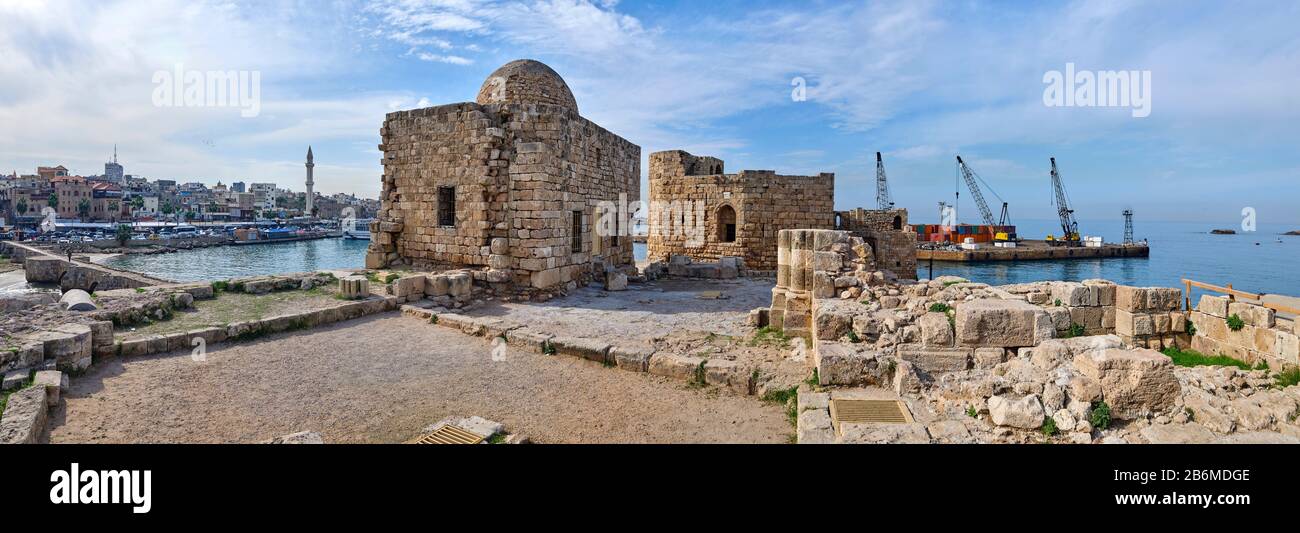 Schloss Von Sidon Sea, Kreuzfahrerseekenburg, Sidon, Libanon Stockfoto