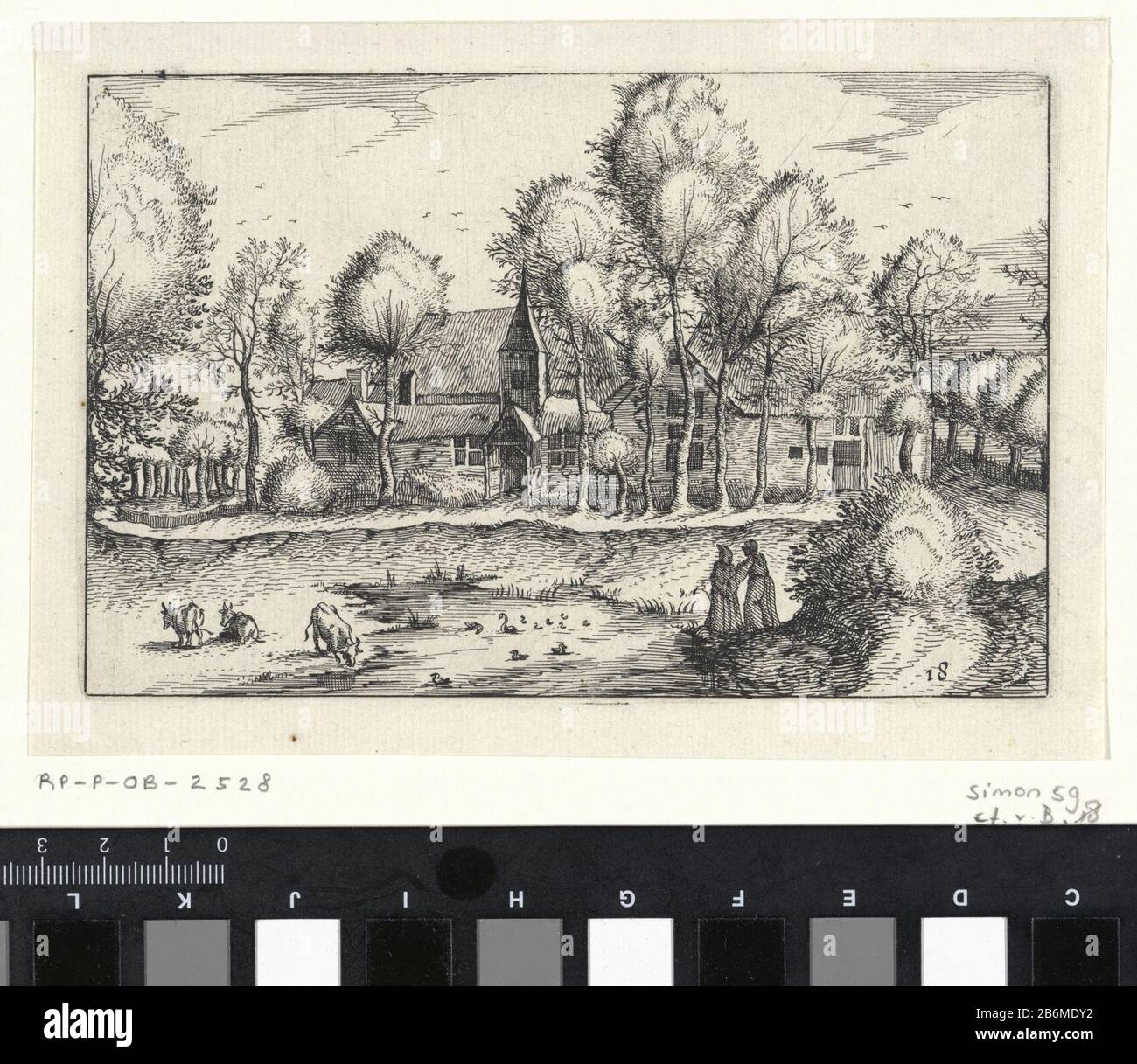 Figuren bij een vijver Landschappen met gebouwen (serietitel) Bij een vijver, voor een groep met huizen, bevinden zich twee mensen en wat vee. In de vijver zwemmen en vogels. Hersteller: Hersteller: Claes Jansz. Visscher (II)naar ontwerp van: Meester van de kleine Landschappennaar prent van: Johannes von Lucas van Doetechumuitgever: Claes Jansz. Visscher (II)Plaats Herstellung: Amsterdam Dating: 1620 Physical kenmerken: ETS Material: Papier Techniek: Etsen Abmessungen: Plaatrand: H 103 mm × b 158 mm Betreff: Straße, Pathleich, Pool Stockfoto