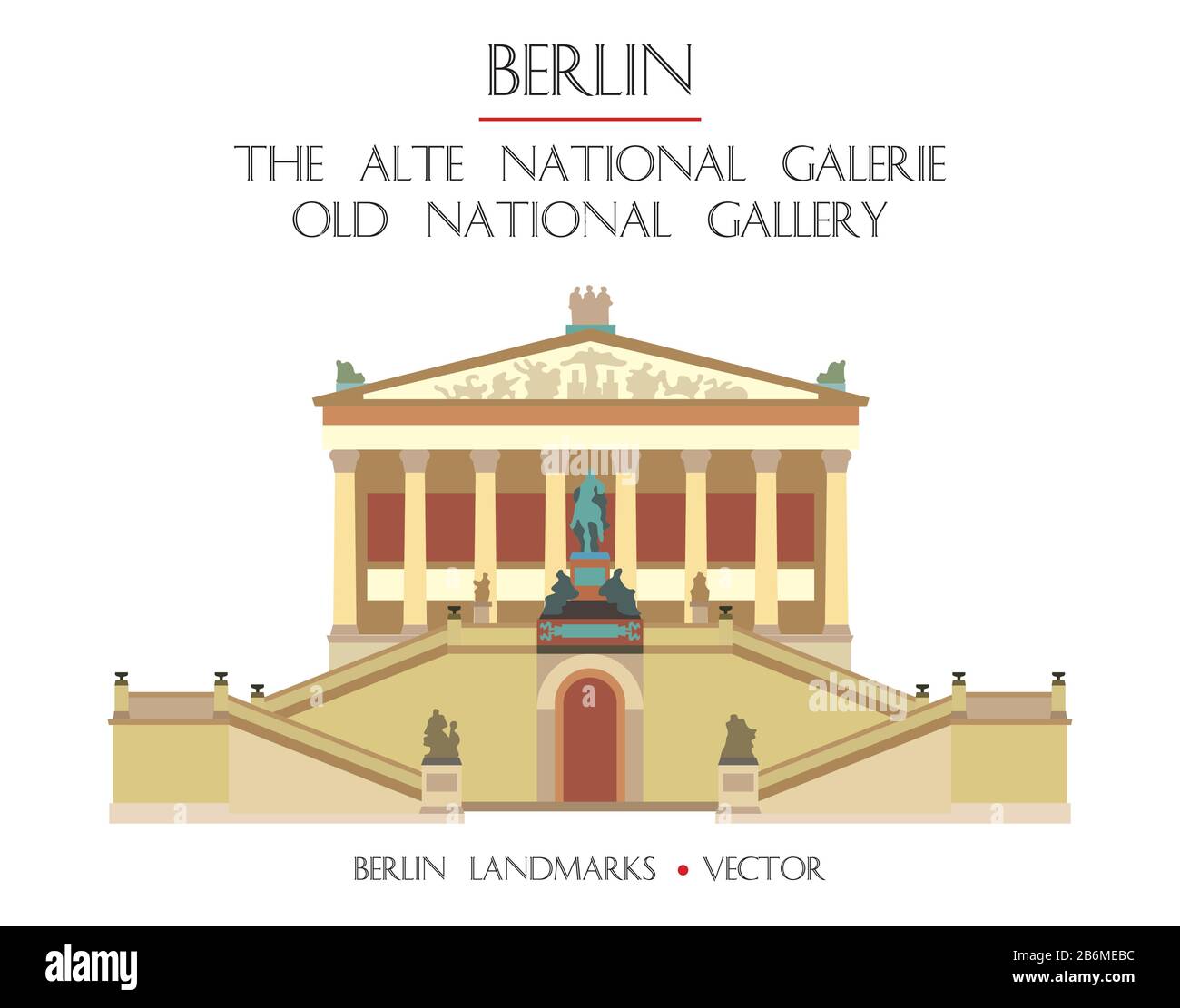 Bunte Vector Old National Gallery (Alte nationalgalerie) - Vorderansicht, berühmtes Wahrzeichen von Berlin, Deutschland. Vektor-Flachdarstellung isoliert auf Stock Vektor