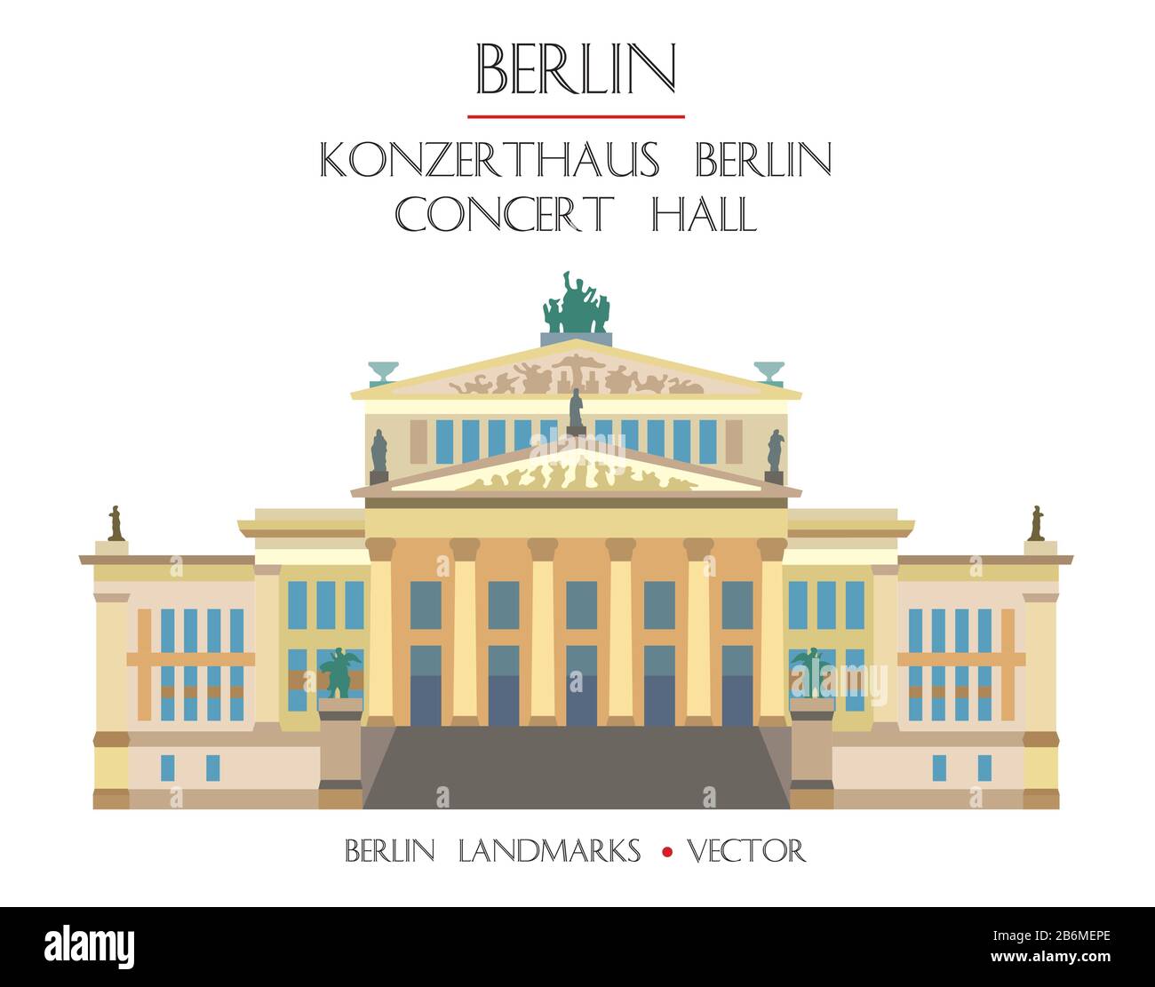 Farbenfroher Vektor Сoncert Halle (Konzerthaus Berlin) mit Vorderansicht, berühmtes Wahrzeichen von Berlin, Deutschland. Vektor-Flachdarstellung isoliert auf weißem Rückenstron Stock Vektor