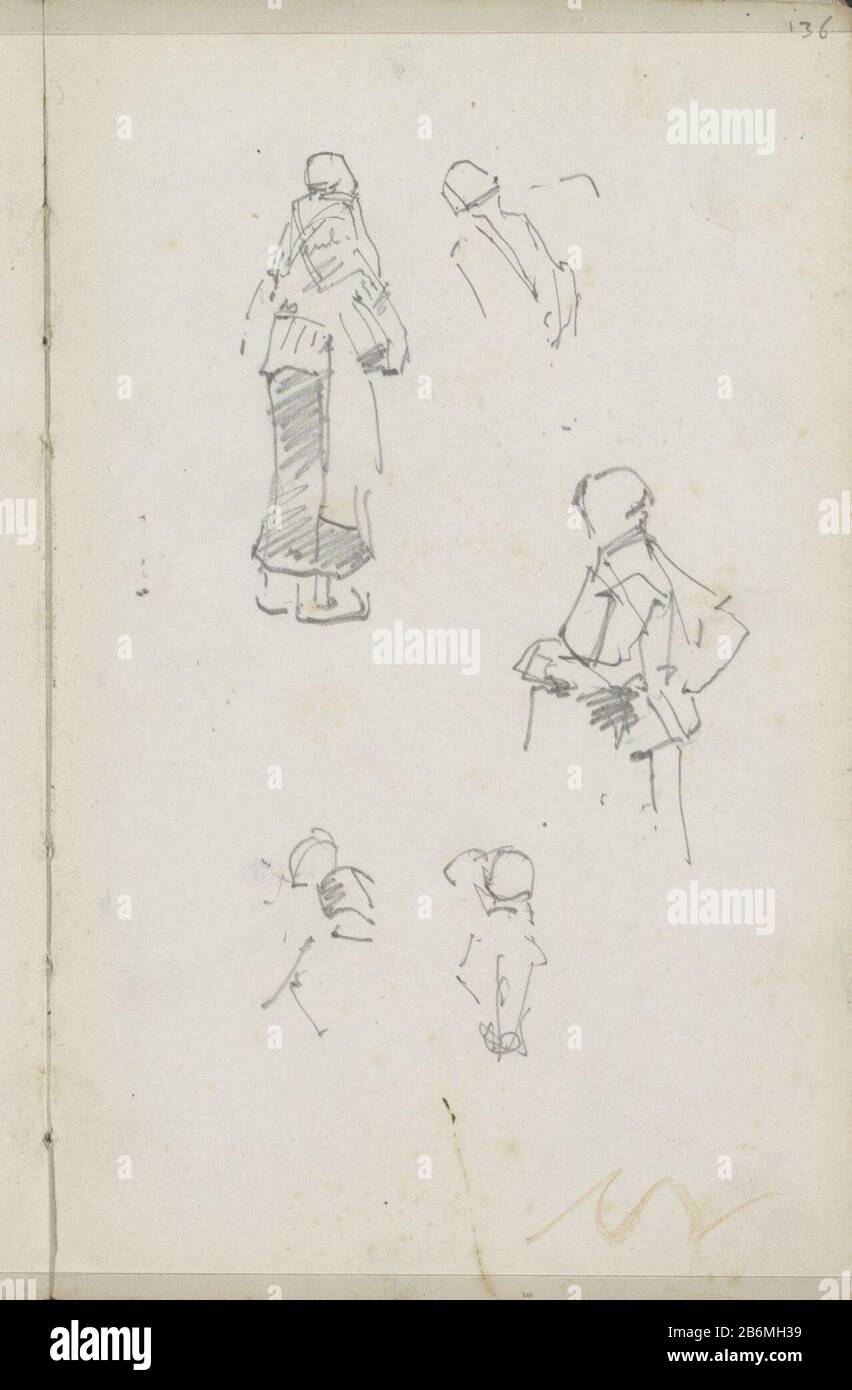 Figurenstudien Abbildung Objekttyp: Skizzenblatt Artikelnummer: RP-T-1924-69-136 Aufschriften / Marken: Farbnotiz handschriftliche Beschreibung: Seite 136 aus einem Skizzenbuch mit 72 bladen. Hersteller : Künstler George Hendrik Breitner Herstellung: Südholland dating: 1880 - 1882 Physische Merkmale: Bleistift-Material: Papierbleistift-Thema: Erwachsene Frau stehende Figur Stockfoto