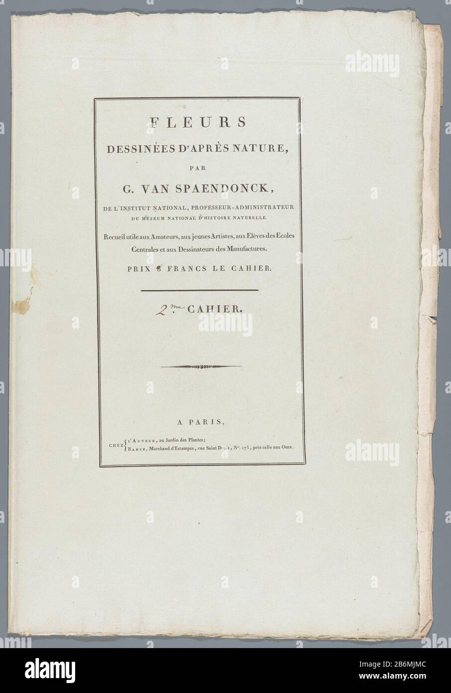 Abdeckung für eine Serie von vier Drucken von Blähungen. Hersteller : Druckmaschine: Anonymer Verleger: Gerard Spaendonck (denkmalgeschütztes Gebäude) Herausgeber: Jacques Louis Bance (Listed Property) Ort Herstellung: Paris Datum: 1790-1801 Physische Merkmale: Briefpapier auf Grünpapier Material: Papiertechnik: Briefmaschinenabmessungen: Deckel: H 521 mm × W 359 mmToelichtingDe Serie Fleurs dessinées d'après Nature (...) besteht aus 24 Drucken, die auf sechs Ordner verteilt sind. Der Print Room verfügt über 23 Drucke in sechs Ordnern. Die Verteilung der Ordner ist willkürlich. Siehe RP-P-1909-4220 t/m 4242 und RP-P-2016 Stockfoto