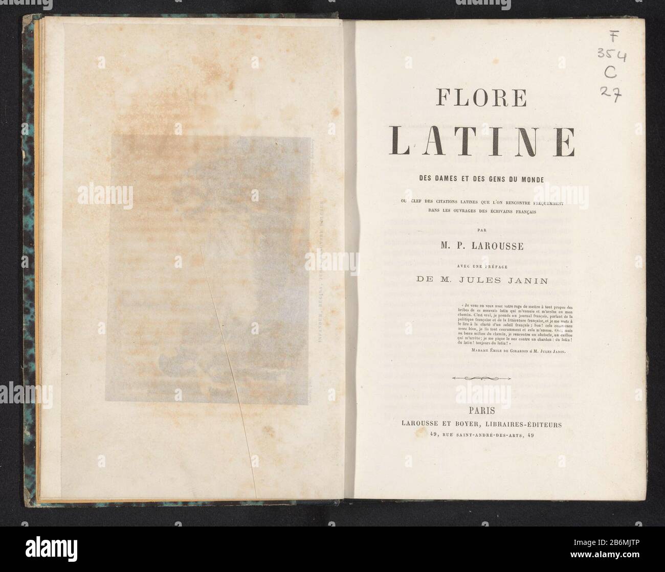 Flore Latine des Dames et des Gens du monde (titel op object) Flore Gelatine des Dames et des Gens du monde (title object) Objekttyp: Buch Artikelnummer: RP-F 2001-7-311Vervaardiging: 1861 Material: Papierhandtücher Dating-Pappe Papiertechnik Druck / Albumdruck / Achat Marmor Abmessungen: H 239 mm × W 157 mm × d 33 mm Stockfoto