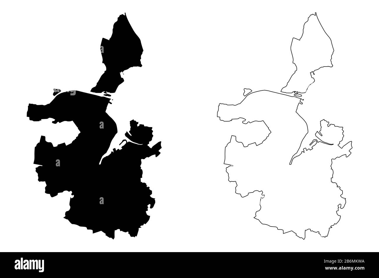 Kieler Stadt (Bundesrepublik Deutschland, Schleswig-Holstein) Karte Vektor-Illustration, Skizze Stadt Kiel Karte Stock Vektor