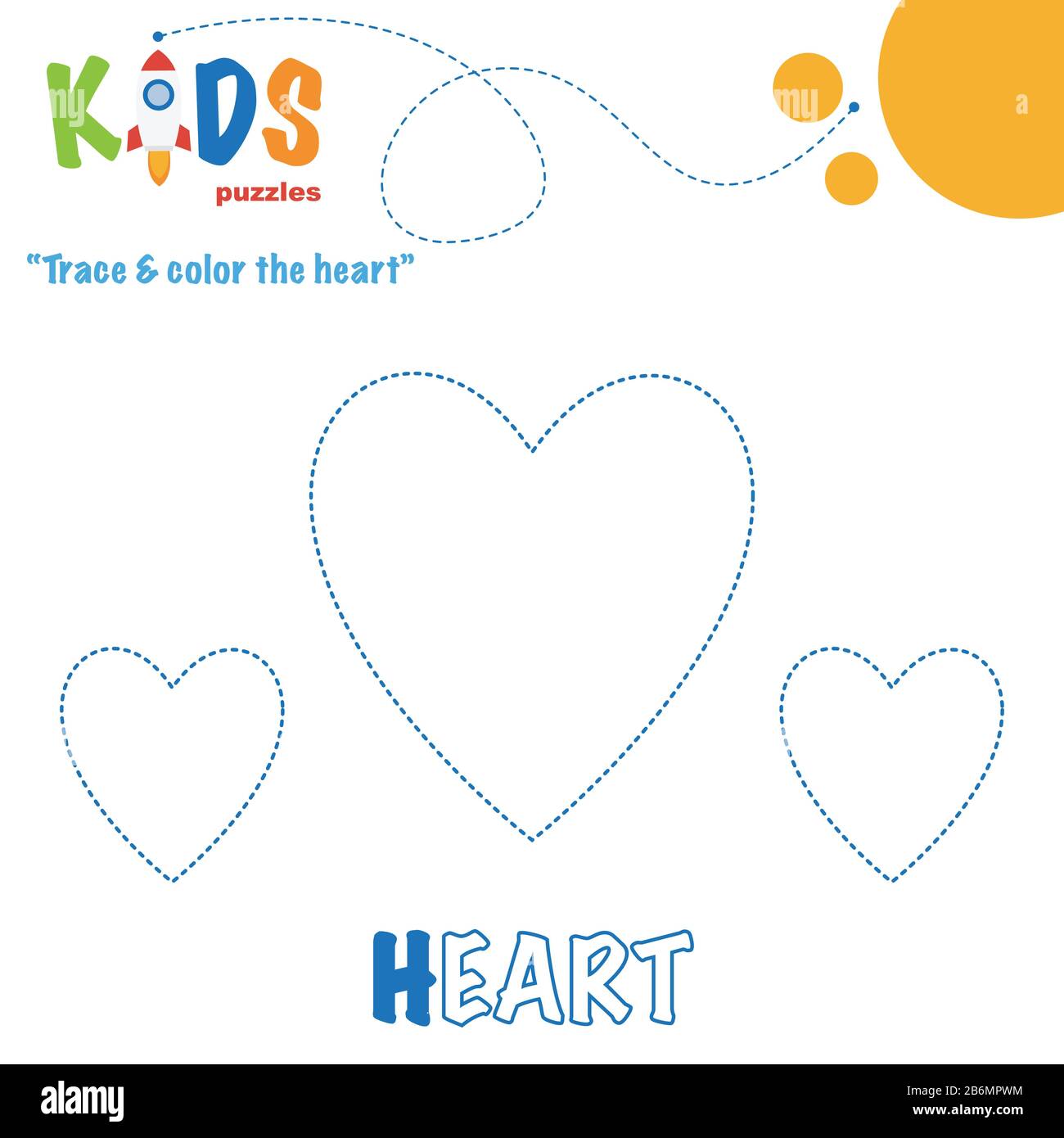 Zeichnen Sie die Form auf und färben Sie sie. Arbeitsblattübung Vorschule. Druckbares, einfaches und farbenfrohes Arbeitsblatt für Kinder. Stock Vektor