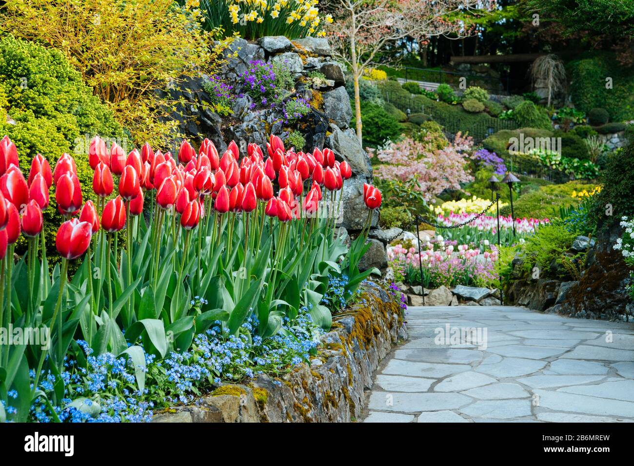Blick auf den formalen Garten, Butchart Gardens, Vancouver Island, British Columbia, Kanada Stockfoto