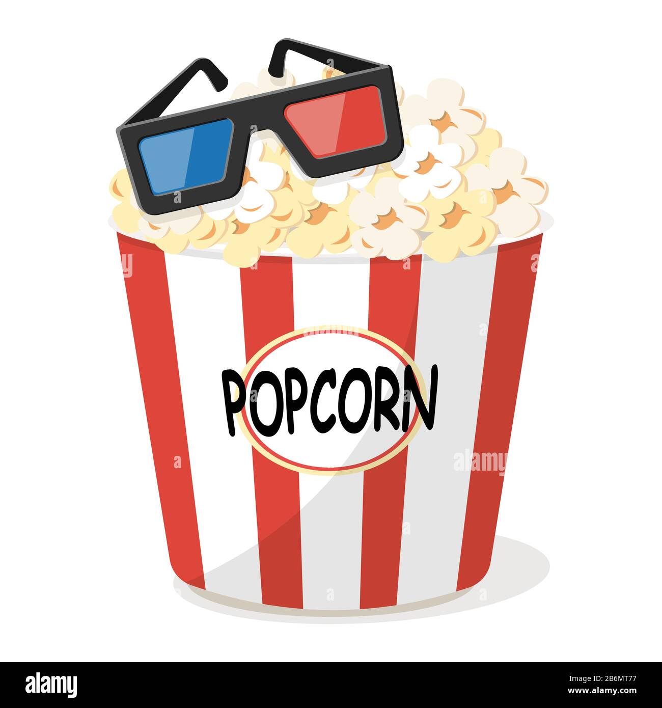 Klassischer Popcorn-Eimer. Rot-weiß gestreifter Popcorn-Eimer Stock Vektor