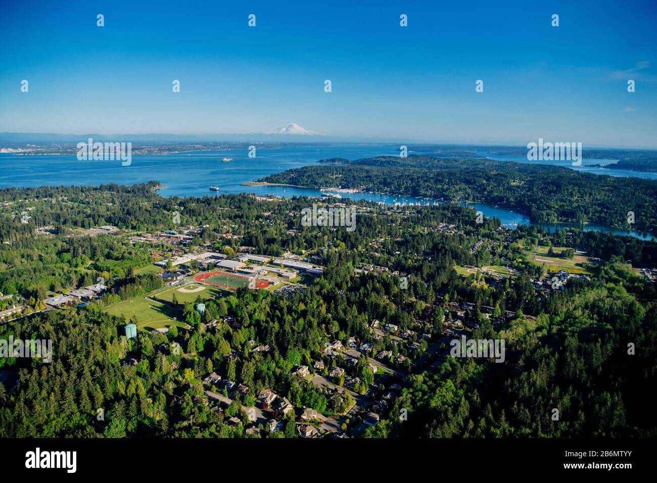 Luftaufnahme von Bainbridge Island und Puget Sound, Washington, USA Stockfoto