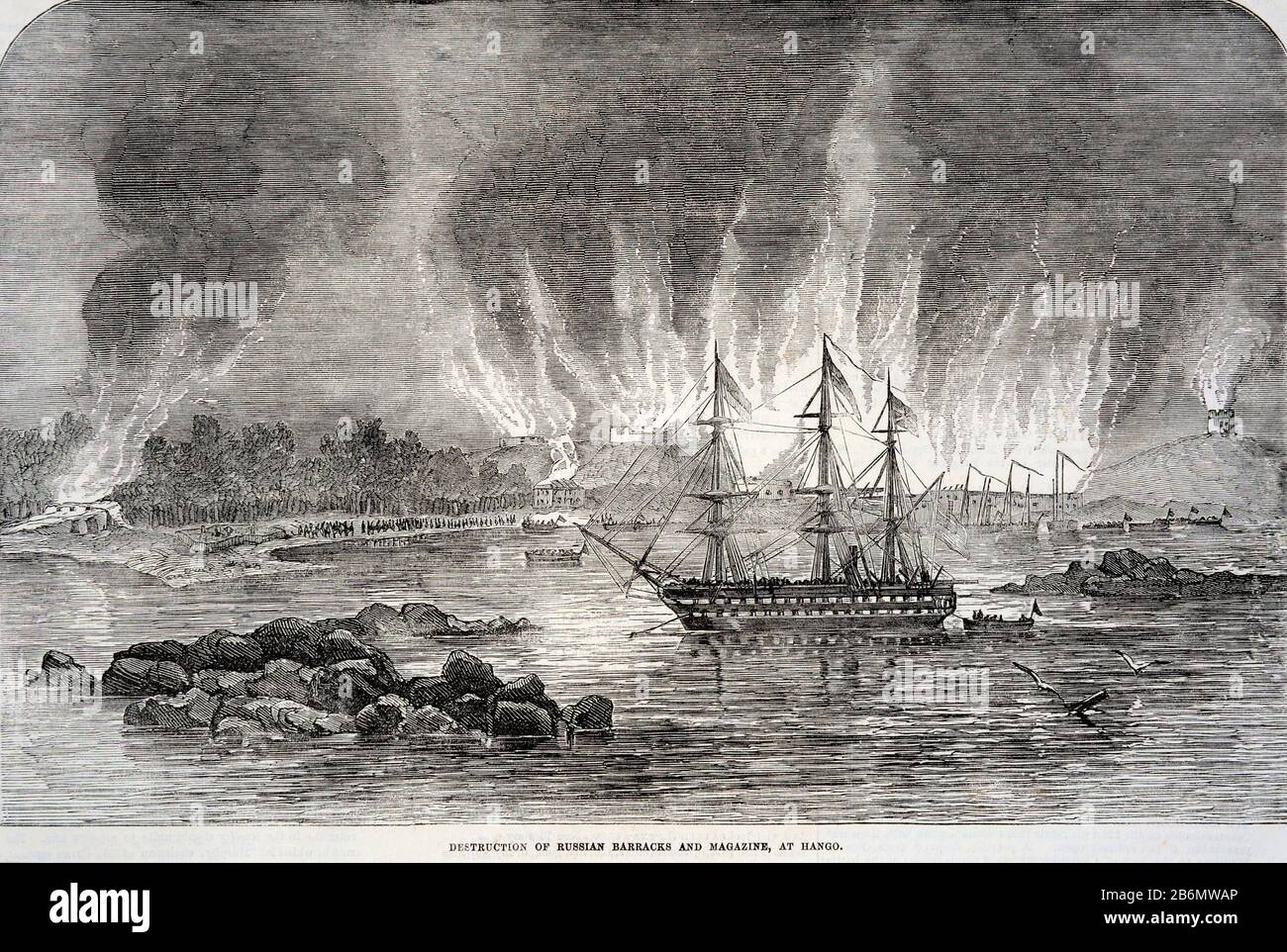 Die Zahlen einer britischen Baltischen Flotte von 44 waren 49 Schiffe, 22 000 Mann und 2344 Kanonen. Admiral Sir Charles Napiers erste Aktion war der Angriff auf das Fort Stockfoto