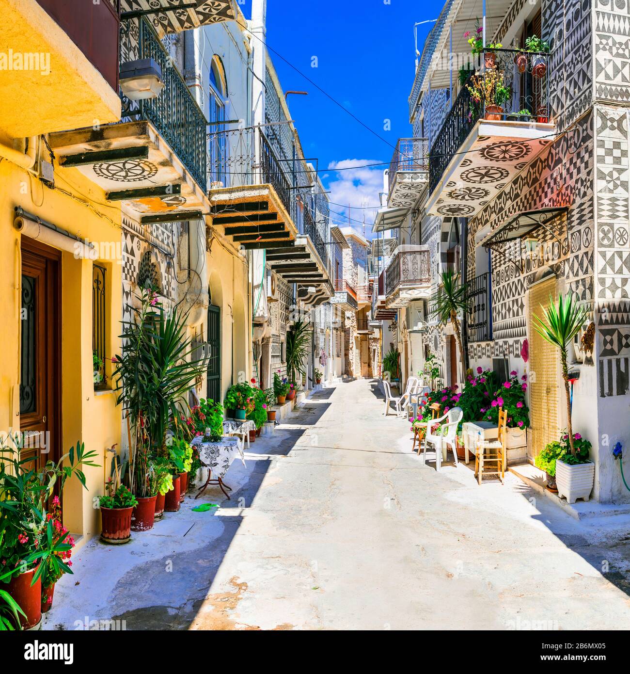 Traditionelles Dorf Pyrgi, Insel Chios, Griechenland. Stockfoto