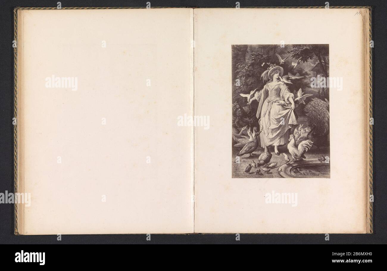 Fotoreproductie van een prent, vermoedelijk voorstellende Lili Schönemann traf vogels in het Park Objektart : Foto Reproductie bladzijde Objectnummer: RP-F-2001-7-784-11 Hersteller : fotograaf: Anoniemnaar prent van: Wilhelm von Kaulbach (vermeld op Objekt): CA. 1875 - ca. 1885 Material: Fotopapier Techniek: Albuminedruk Abmessungen: Foto: H 179 mm × b 131 mm Betreff: Erwachsene Womanbirdspublic Gärten, parkwie: Lili Schönemann Stockfoto
