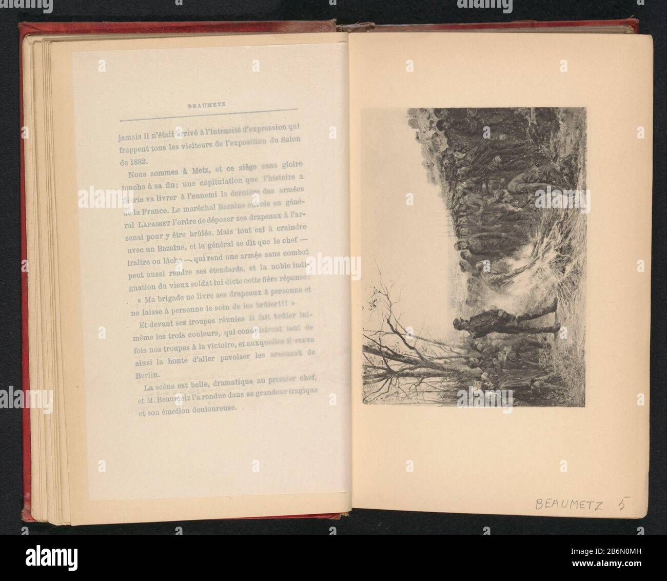 Fotoreproductie van een schilderij, voorstellende de capitulatie van het Franse leger te Metz-tijdens de Frans-Pruisische oorlog Fotowiedergabe eines Gemäldes, das die Kapitulation der französischen Armee in Metz-Zeiten des französisch-preussischen Krieges darstellt Objektart: Fotomechanische Druckwiedergabe Seite Artikelnummer: RP-F 2001-7-144-5 Hersteller: Fotograf: Bernard et Cieclichémaker: Bernard et Cienaar Gemälde von: Etienne Dujardin-Beau Metze (auf dem Objekt angegeben) dating: CA. 1872 - in oder vor 1882 Material: Papiertechnik: Lichtdruck Abmessungen: Bild: H 100 mm × W 133 mm Motiv: Stockfoto