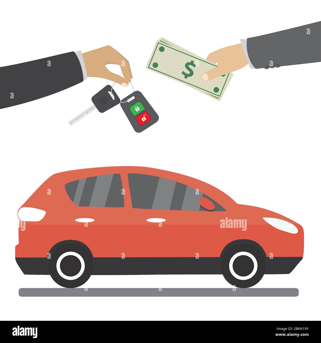 Verkäufer geben dem Käufer den Schlüssel. Kauf oder Vermietung von Geschäften, Abbildung eines Pauschalvektor-Konzepts Stock Vektor