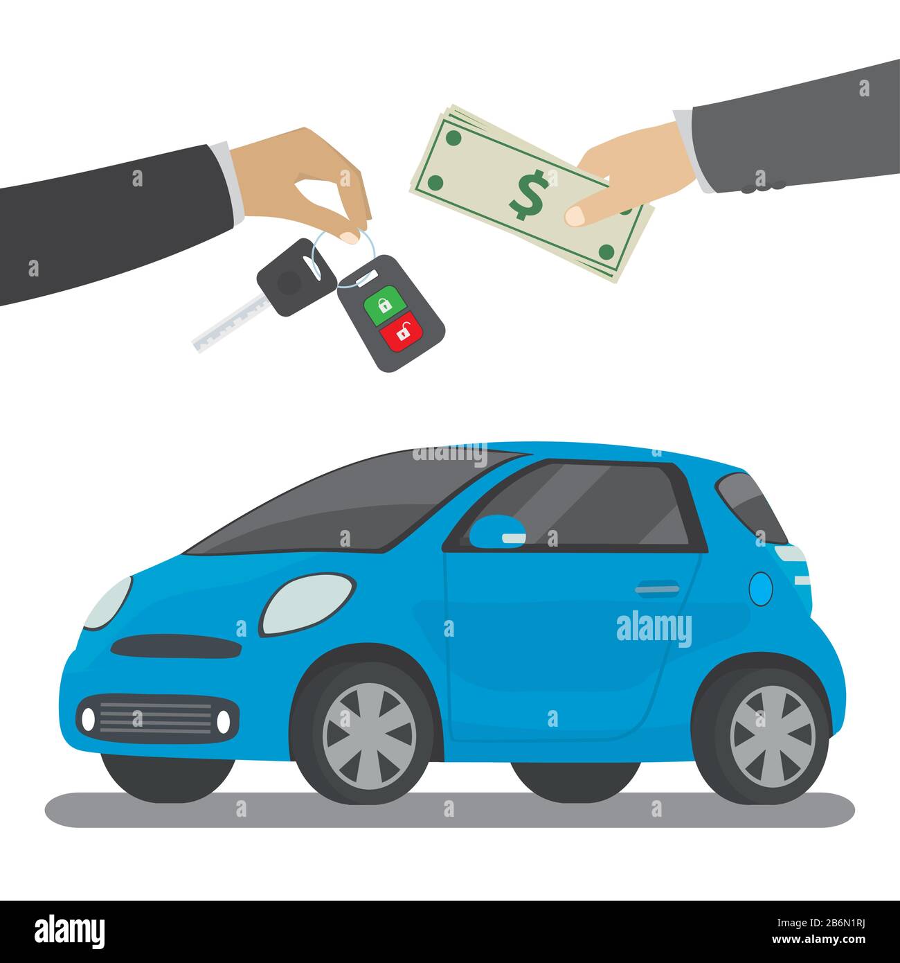 Verkäufer geben dem Käufer den Schlüssel. Kauf oder Vermietung von Geschäften, Abbildung eines Pauschalvektor-Konzepts Stock Vektor