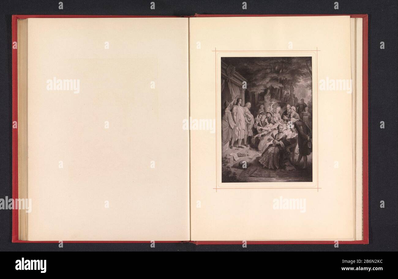 Fotoreproductie van een tekening, voorstellende Johann Wolfgang von Goethe-Werk gelauwerd door een gezelschap te Weimar Bildwiedergabe einer Zeichnung, die Johann Wolfgang von Goethe-Bild darstellt, wird von einer Partei zu Weimar Objekt Typ: Fotomechanische Druckwiedergabe Seite Objekt-Nummer: RP-F-2001-7-783-21 Hersteller: Hersteller: Anonym zur Zeichnung von: Wilhelm von Kaulbach dating: Ca. 1875 - in oder vor dem Jahr 1880 Material: Papiertechnik: Lichtdruck Abmessungen: Bild: H 163 mm × W 117 mmToelichtingPrent für Seite 83. Betrifft: Porträt einer Schreibung, die den Künstler mit Laur ehrt Stockfoto