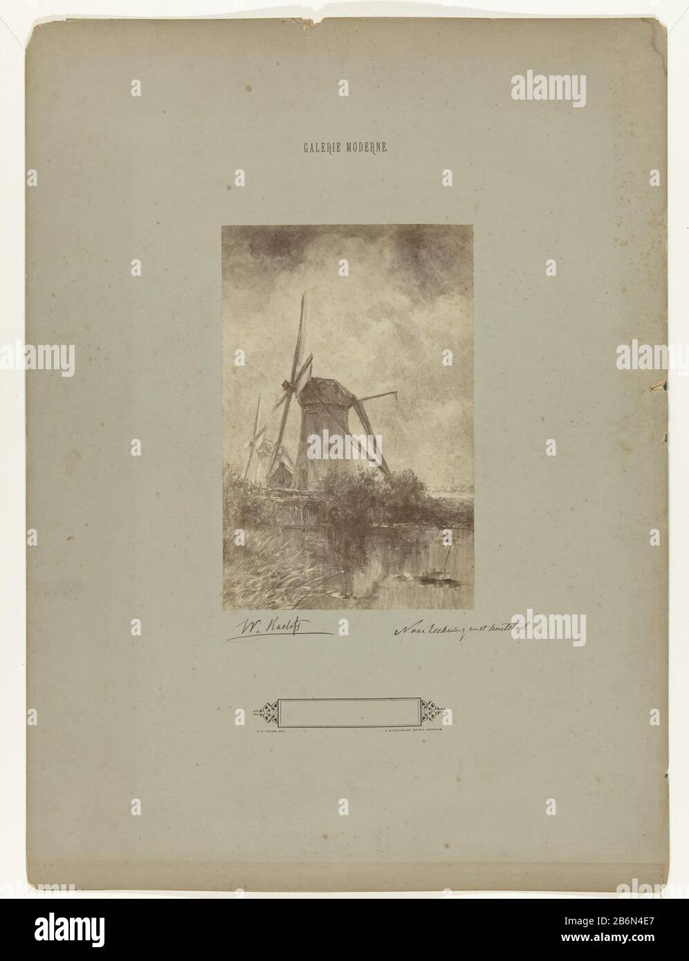 Fotoreproductie van tekening Landschap met twee molens Galerie Moderne (serietitel) Foto Reproduktion von Zeichnungslandschaft mit zwei Molen Galerie Modern (Serientitel) Immobilientyp: Fotos Artikelnummer: RP-F 1999-114 Aufschriften/Marken: Aufschrift, Nachzeichnung, handschriftlich: "In Zeichnung mit Houtskool" Hersteller: Fotograf: Maurice Verveer (Bauliste) Herausgeber: JM Schalekamp (denkmalgeschütztes Objekt) zum Zeichnen: Willem Roelofs (I) (denkmalgeschütztes Gebäude) Ort Herstellung: Fotograf: Hague Verlag: Amsterdam Datum: CA. 1875 - ca. 1890 Physikalische Merkmale: Albumindruckstoffe: Kartenschwein Stockfoto