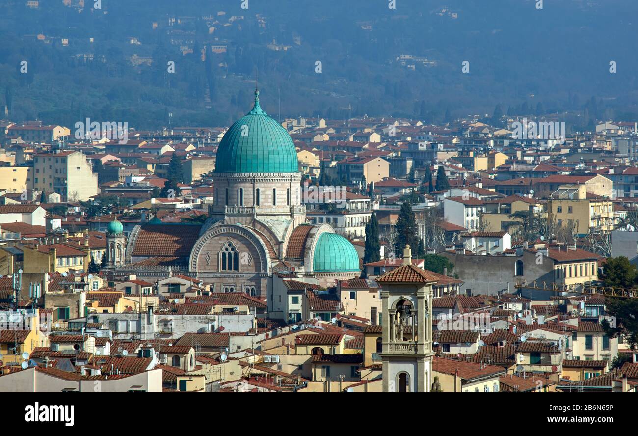 FLORENZ ITALIEN DIE GRÜNE KUPPEL DER GROSSEN SYNAGOGE VON FLORENZ ODER TEMPIO MAGGIORE Stockfoto