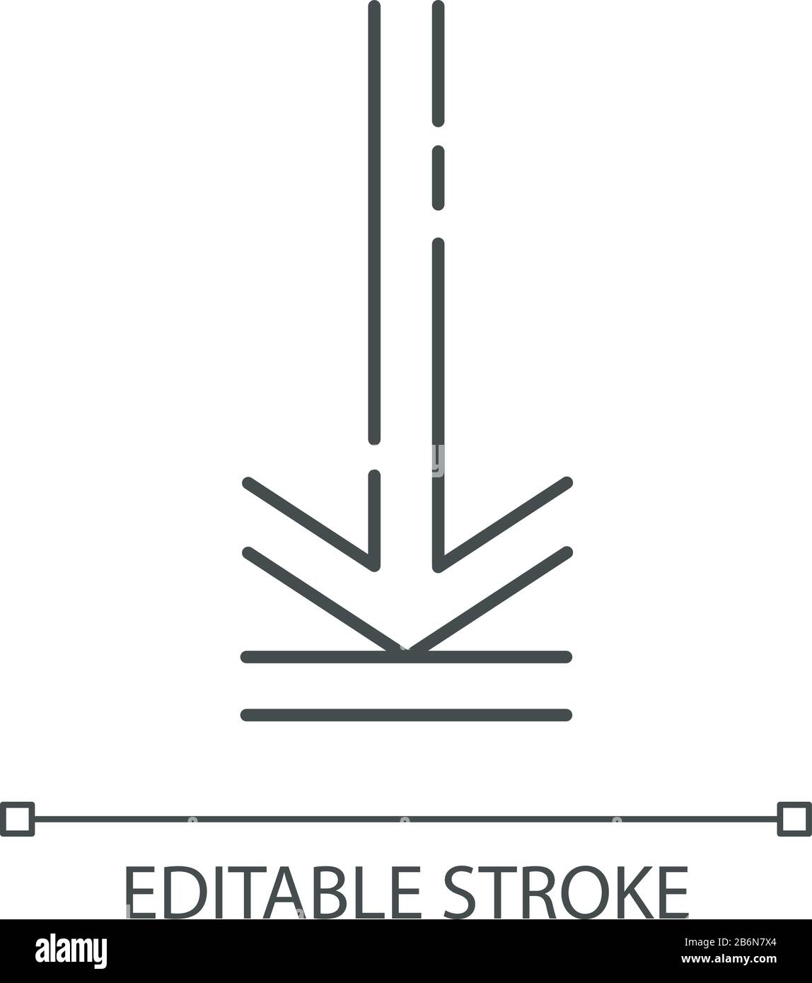 Pfeil nach unten, Symbol für perfekte lineare Pixel hochladen. Download-Vorgang, Web-Cursor. Anpassbare Abbildung mit dünner Linie. Kontursymbol. Vektor isoliert Stock Vektor