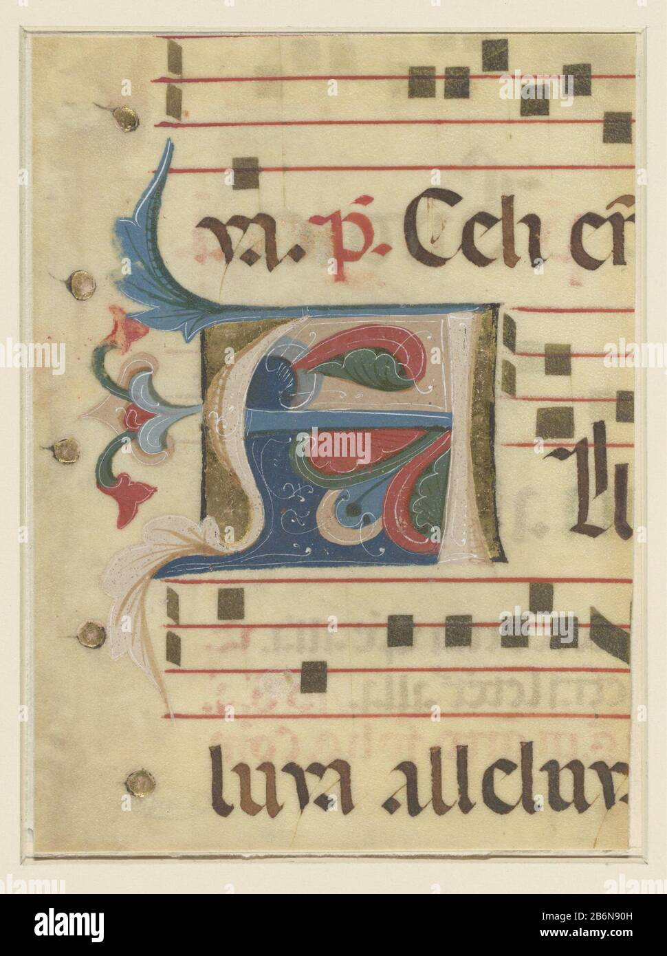 Fragment van een koorboek gehistorieerd initiaal EIN Fragment eines Chorbuchs gehistorieerd Initial A Object Type: Zeichnung Miniaturhandschrift Artikelnummer: RP-T 1937-2 Hersteller: Künstler: Anonym Datum: 1325 - 1350 Physikalische Merkmale: Pinselbearbeitungen Farbmaterial: Pergament Gold Blattgold Lackierung Beschichtungstechnologie: Pinselmaße: H 180 mm × W 132 mm Betreff: Historiierte Initiale Stockfoto