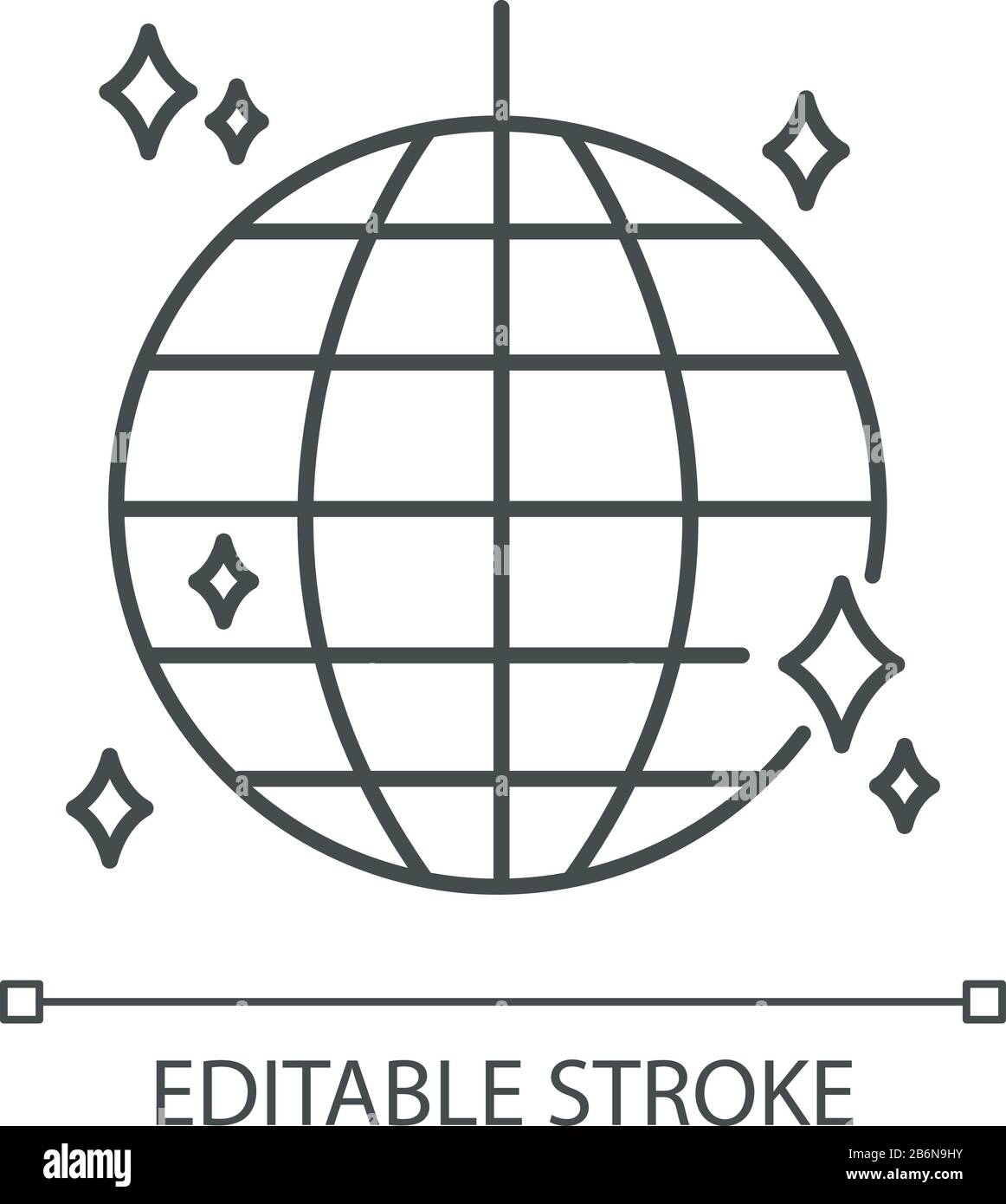 Disco-Ball-Symbol für perfekte lineare Darstellung. Anpassbare Abbildung mit dünner Linie. Nachtklub-Party, Nachtklub-Unterhaltung, Diskothek Kontursymbol Stock Vektor