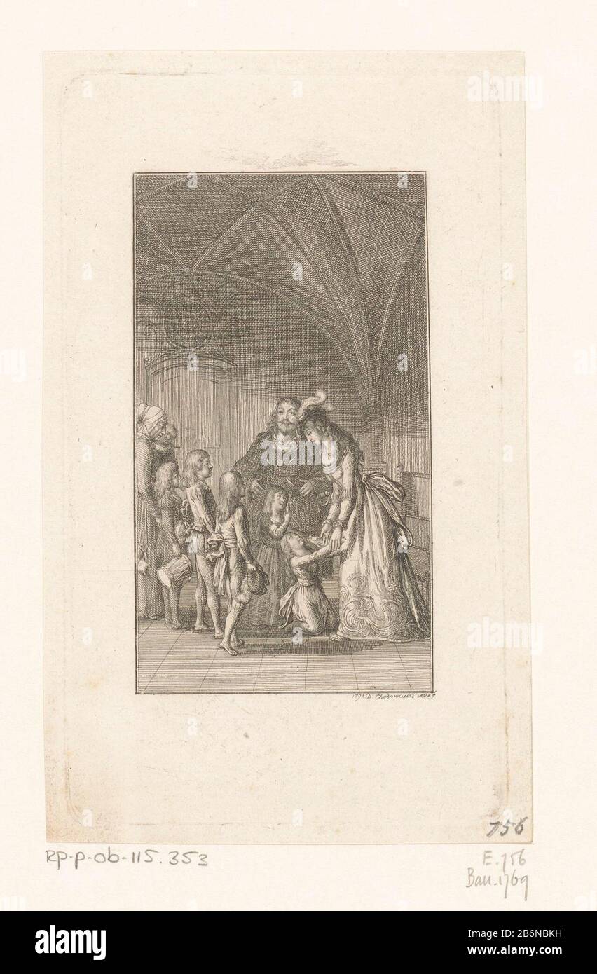 Francesco stelt zijn Kinderen voor aan Lucretia Francesco erlaubt seinen Kindern den Lucretia-Objekttyp: Bild Artikelnummer: RP-P-ob-115.353Katalogogusreferentie Bauer 1769Engelmann 756-2 (2) Sammlung Rijksmuseum 3 (3) Markierungen / Marken: Sammlermarke, Verso, gestempelt: Lugt 2228 Hersteller: Nikolaus Chocprint in seinem Gebäude: Daniel Chocrinski Daniel Nikolaus Chodowiecki (Listed Property) Ort Herstellung: Berlin Datum: 1704 Material: Papiertechnik: Ätzmaße: Plattenkante: H 160 mm × W 94 mmToelichtingVervaardigd für Wilhelm Gottlieb Becker 'Beatrice Cenci, e Stockfoto