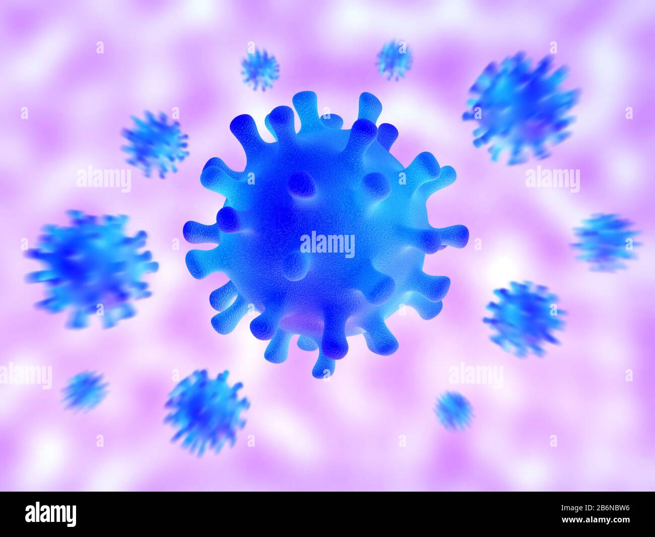 Virus, Coronavirus, Grippe, HIV, Influenza. 3D-Darstellung des Rendering-Konzepts. Epidemie, Grippe, globale Pandemie, Ausbruch. Stockfoto