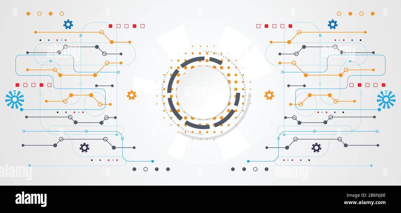 Abstraktes Technologiekonzept umkreist weißes digitales auf helltechnischem weißem grauem Hintergrund Stock Vektor