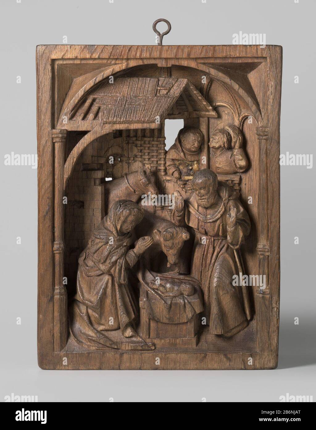 Geboorte van Christus Geboorte van Christus Objektart : Geldhouwwerk Objektnummer: BK-KOG-647 Hersteller: Zopfherstellung: Noordelijke Nederlanden dating: CA. 1500 Material: Eikenhout Abmessungen: H 39 cm. × b 29 cm. Stockfoto