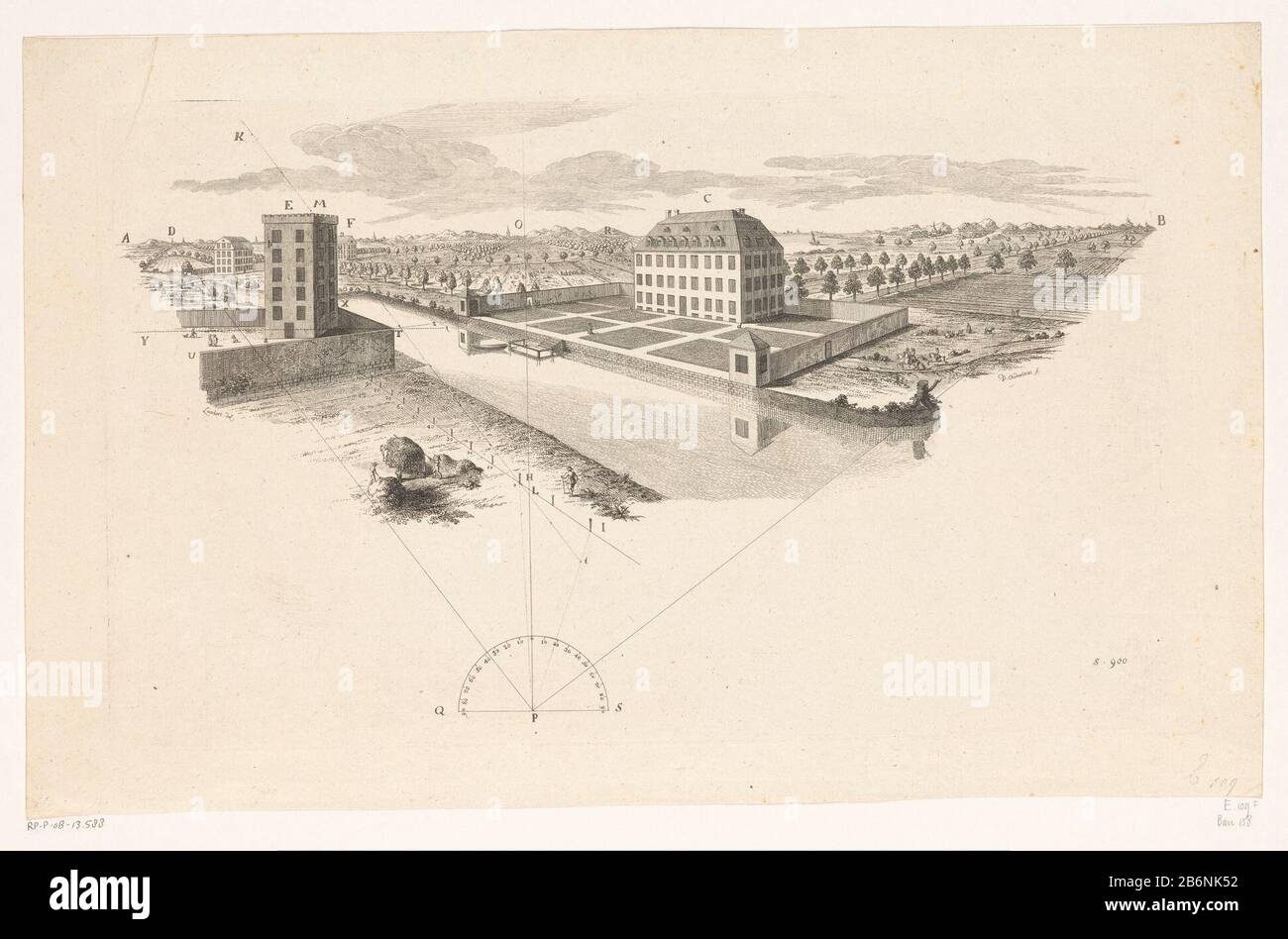 Gebouwen in een landschap met lijnperspectief Unten rechts nummeriert: S. 900. Hersteller : Druckerhersteller Daniel Nikolaus Chodowie: Cki (denkmalgeschütztes Gebäude), entworfen von Johann Heinrich Lambert (denkmalgeschütztes Eigentum) Ort Herstellung: Berlin Datum: 1736 - 1801 Physikalische Merkmale: Ätzmaterial: Papiertechnik: Ätzmaße: Plattenkante: H 220 mm × W 373 mmToelichtOok verwendet in: Sulzer, Johann Georg. Theorie der Allgemeinen schönen Künste. Leipzig: Erben M.W. Weidmann und Reich, 174, Bd. 2. Thema "Perspektive"; (Alleg.) "Prospetiva"(Ripa) Landschaften Bürgerarchitektur; Gebäude; Wohnungen Stockfoto
