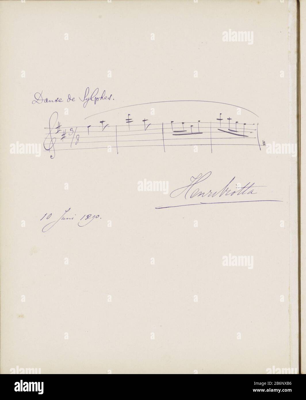 Getekende notenbalk voor P Ankersmit Journal ist Teil eines Albums, das in Tekeningen eingefügt wurde. Hersteller : Autor Unbekanntes Datum: Jun 1890 Physische Merkmale: Stift in etwas Material: Papiertinte Betreff: Notation von Musik Stockfoto