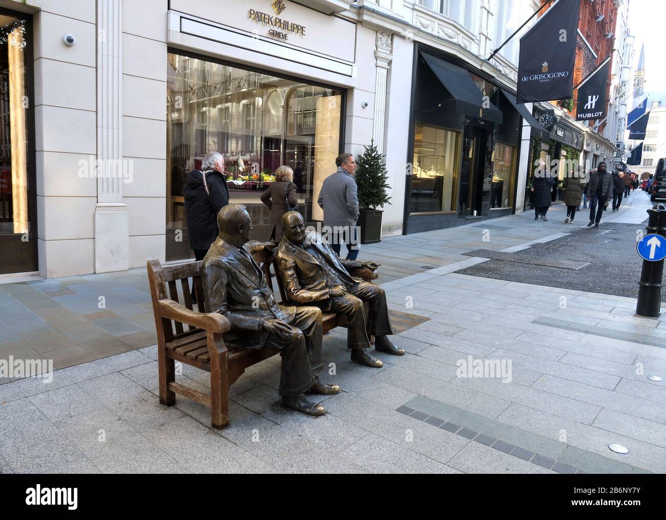 Statue von Churchill und Roosvelt in Mayfair Stockfoto