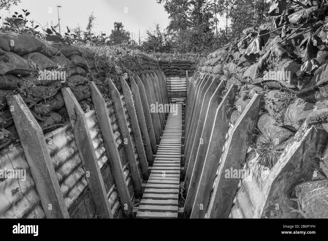 Weltkrieg 1 - Engländer Trench namens 'A'. Vor gebaut und in den Schlachtfeldern, Passchendaele, Belgien. Stockfoto
