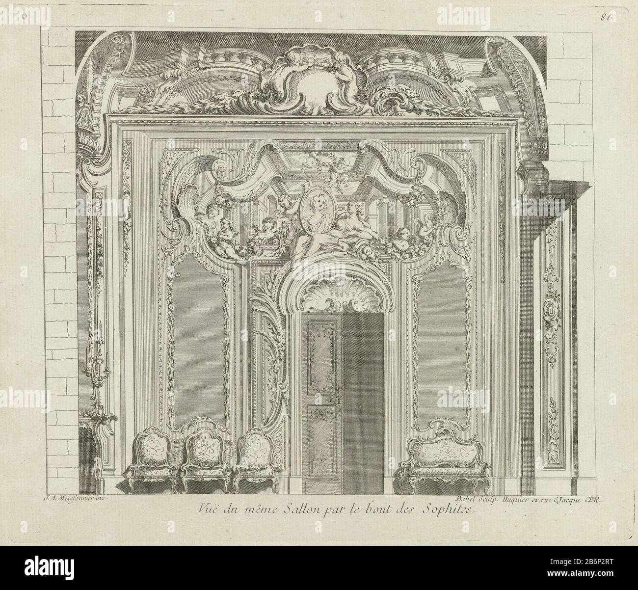 Dieser Beitrag ist Teil eines Albums. Hersteller: Druckmaschine: Pierre Edme Babel (unter Denkmalschutz) entworfen von: Juste Aurèle Meissonier (unter Denkmalschutz stehendes Gebäude) Herausgeber: Gabriel Huquier (unter Denkmalschutz stehendes Objekt) Privilegien-Provider: Louis XV (König von Frankreich) (unter Denkmalschutz stehendes Gebäude) Herstellung: Paris Datum: 1747 - 1748 Material: Papiertechnik: Ätzmaße: Plattenkante: H 242 mm × W 282 mm Betreff: Plan  Architektur Zeichenraum, 'Salon' Stockfoto