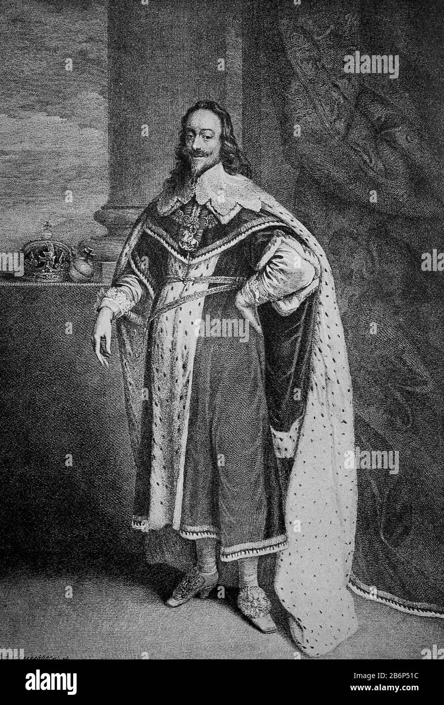 Karl I., 19. November 1600 - 30. Januar 1649, König von England, König von Schottland, und König von Irland vom 27. März 1625 bis zu seiner Hinrichtung 1649 / Karl I., 19. November 1600 - 30. Januar 1649, aus dem Haus Stuart war von 1625 bis 1649 König von England, Schottland und Irland, historisch, digital verbesserte Wiedergabe eines Originals aus dem 19. Jahrhundert / Digitale Produktion einer Originalanlage aus dem 19. Jahrhuntert, Stockfoto