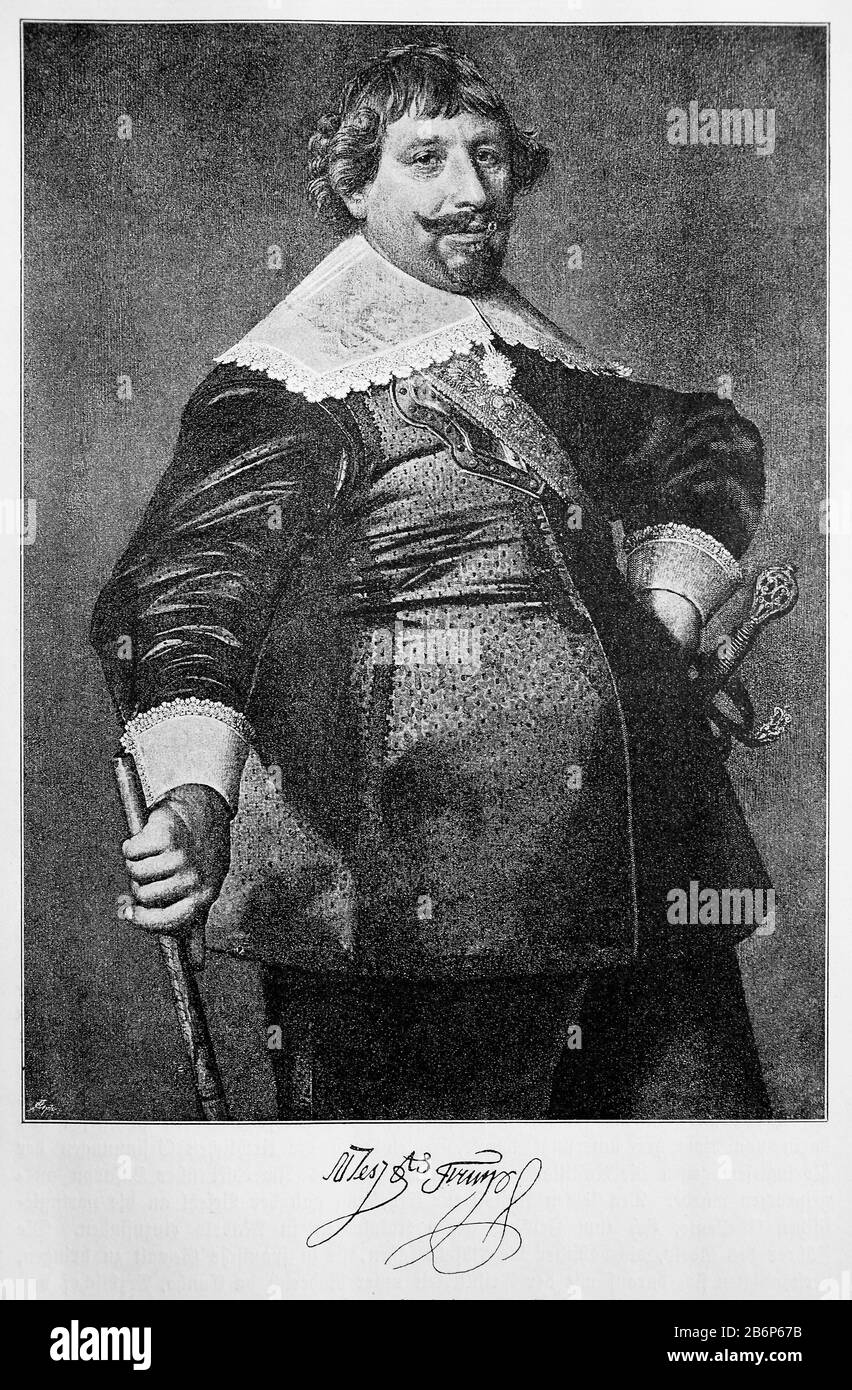 Maarten Harpertszoon Tromp, Maerten Tromp, 23. April 1598 - 10. August 1653, niederländischer Armeegeneral und Admiral in der niederländischen Marine / Maarten Harpertszoon Tromp, Gefallen in der Seeschlacht bei Scheveningen, war ein deutscher Admiral der Niederlande, historisch, Digitale verbesserte Wiedergabe eines Originals aus dem 19. Jahrhundert / Digitale Produktion einer Originalanlage aus dem 19. Jahrhuntert, Stockfoto