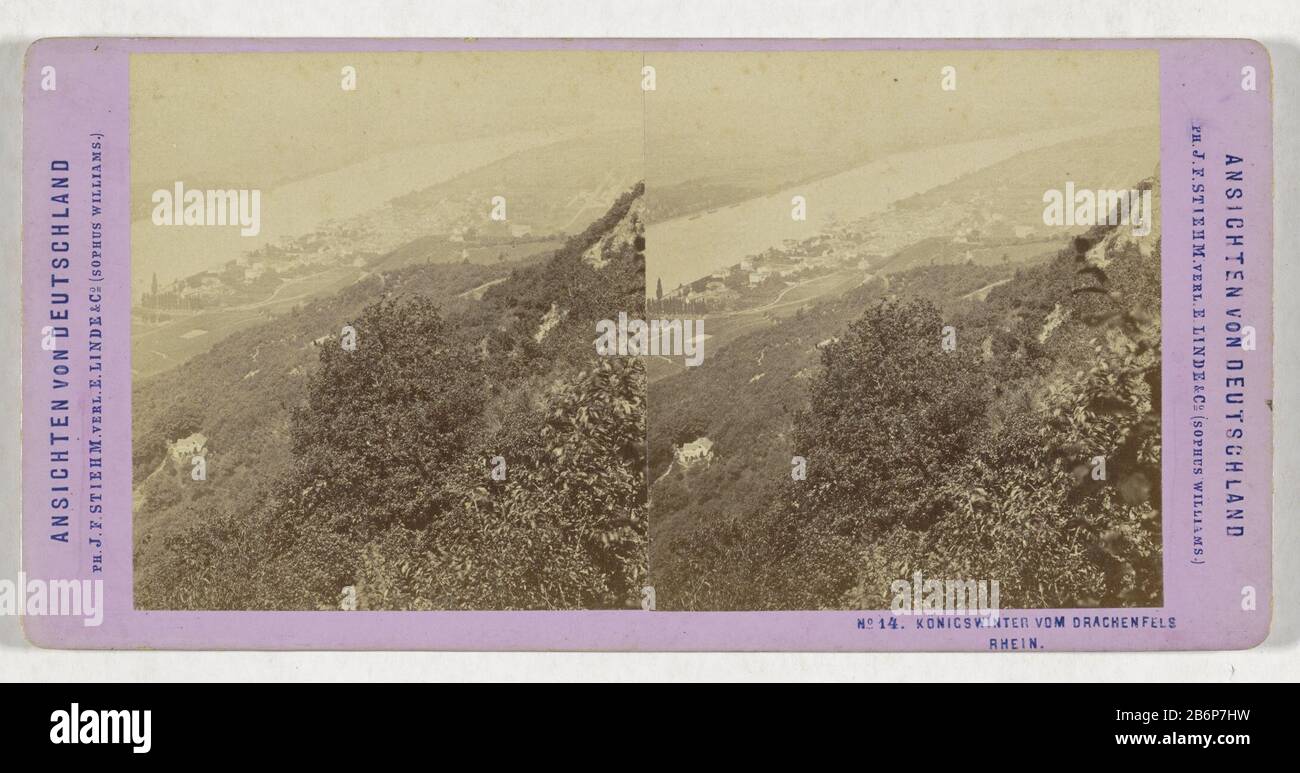 Königswinter von DrachenfelsKönigswinter vom Drachenfels, Rhein (Titelobjekt) Ansichten von Deutschland (Serientitel Objekt) Objektart: Stereobilie Artikelnummer: RP-F F13554 Aufschriften/Marken: Nummer, Recto, gedruckt "Nr. 14.'ophrift, Verso, handschriftlich: "M Nr.16" Hersteller: Fotograf: Johann Friedrich Stiehm (aufgelistet): Verlag: Linde & Co. (Sophus Williams), E. (Listed Property) Ort Herstellung: Fotograf: Drachenfelsuitgever: Berlin Datum: 30-1872 Material: Pappe Papiertechnik: Albumin Druckabmessungen: Sekundärmedium: H 86 mm × W 175 mm Stockfoto