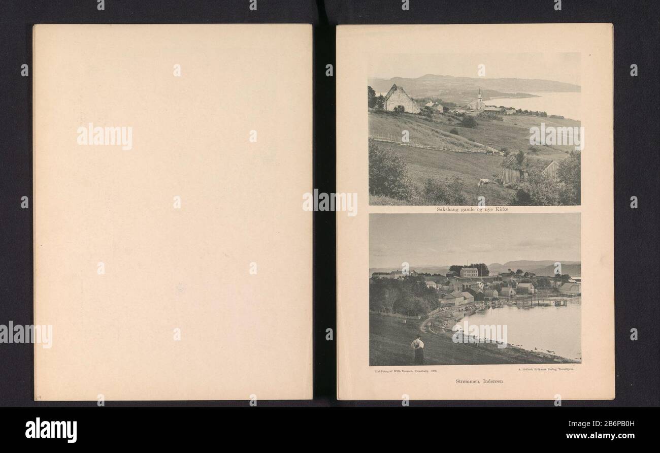 Ansicht von Sakshaug mit zwei Kirchen und einem Hafen in InderøenSakshaug Gamle og nye kirke Strømmen, Inderøen (Titelobjekt) Objekttyp: Fotomechanische Druckseite Objektnummer: RP-F-2001-7-743-15 Hersteller: Schöpfer Wilhelm Dreesen (denkmalgeschütztes Gebäude) Herausgeber: A. Holbaek-Eriksen (denkmalgeschütztes Eigentum) Ort Herstellung: Hersteller: Nord-Trondheim øndelaguitgever: Dating: CA Trondheim: CA. - oder für das Material von 1897: Papiertechnik: Lichtdruck Abmessungen: Seite: H 325 mm × b 240 mm Betreff: Kirche (außen) Dorfhafen wo: Sakshaug f-øndelag Stockfoto