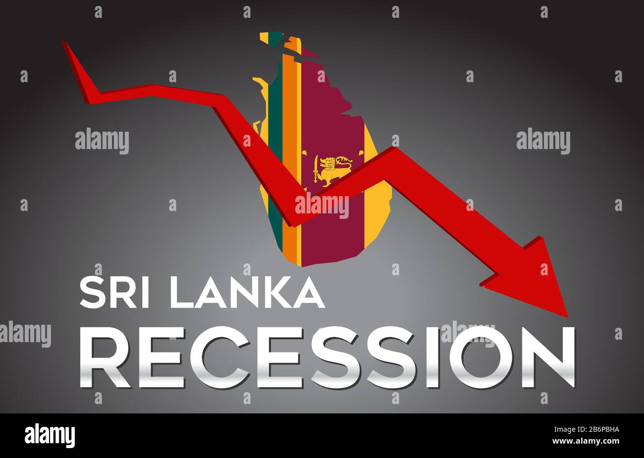Karte der Rezession in Sri Lanka Kreatives Konzept mit Economic Crash Arrow Vector Illustration Design. Stock Vektor