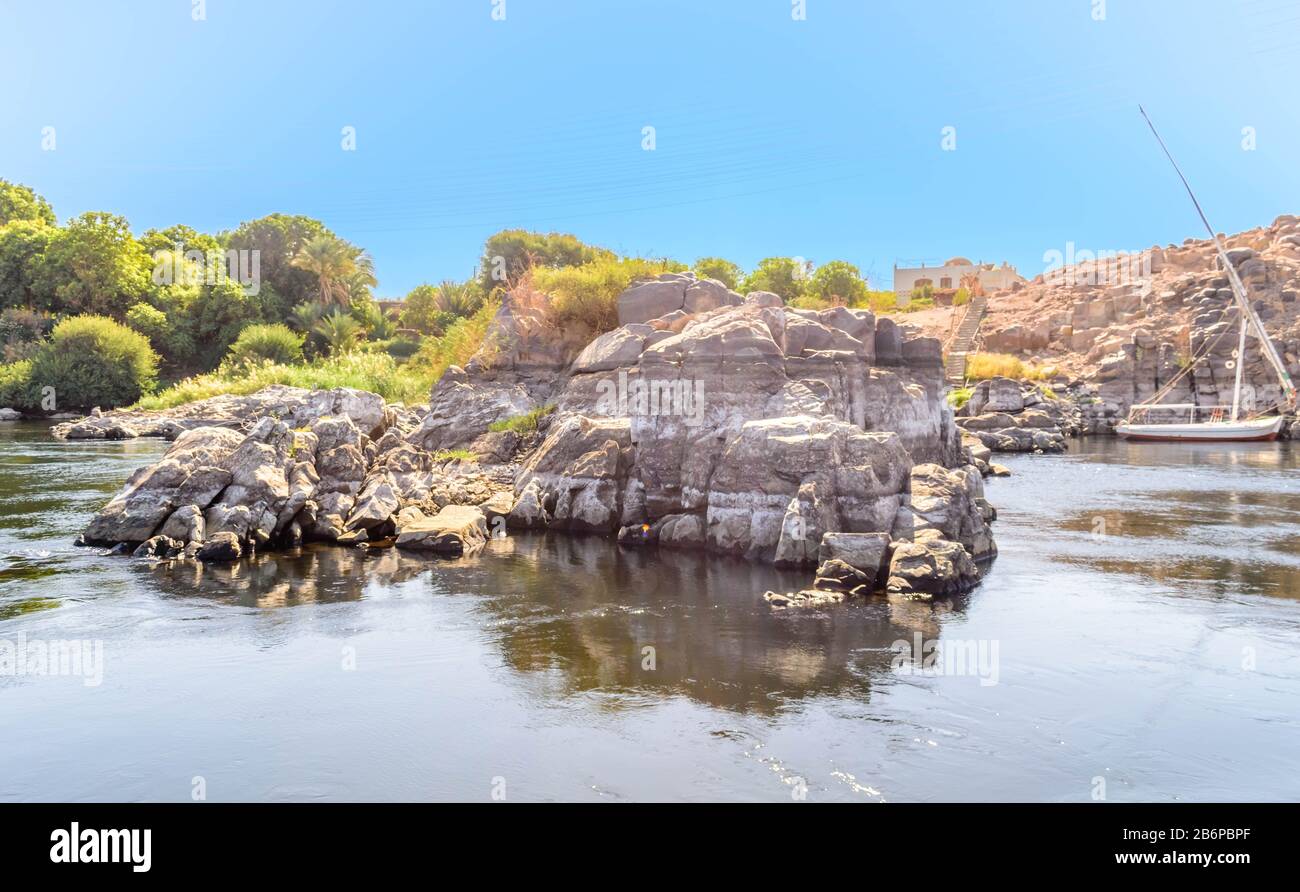 Assuan, Ägypten, Landschaft des Nils Stockfoto