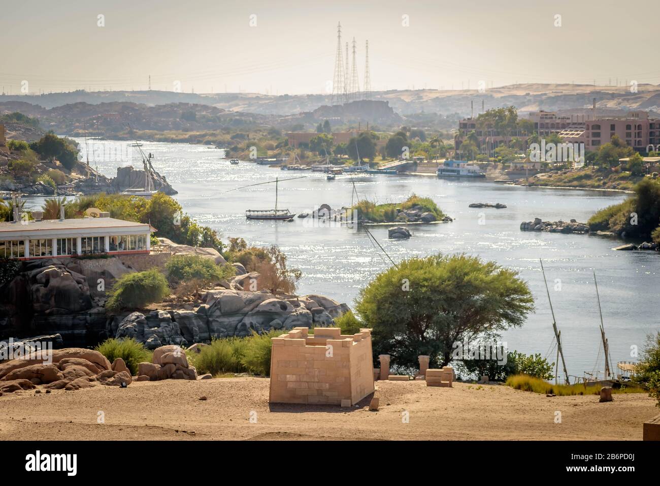Blick auf den Nil in Assuan, Ägypten Stockfoto