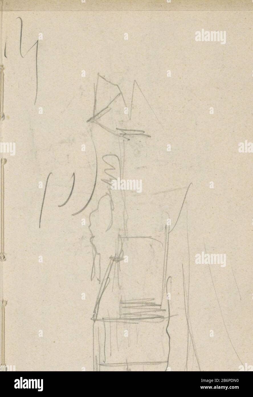 Blick auf die Gebäude. In den fernen Bäumen. 36 Seiten aus einem Skizzenbuch mit 46 bladen. Hersteller : Künstler George Hendrik Breitner Herstellungsort: Amsterdam (möglich) Datum: Ca. 1903 Physische Merkmale: Bleistift-Material: Bleistift-Papier Betreff: Städtebauliches Baum-Gehäuse Stockfoto