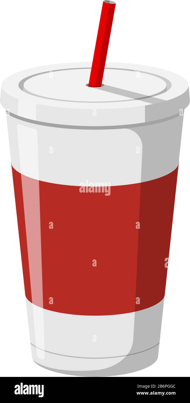 Rote Einweg-Papier oder Kunststoff-Getränk 3d-Tasse Verpackungsvorlage mit Trinkhalm für Soda oder frischen Saft Cocktail. Vektor-eps-Darstellung auf weißem Hintergrund isoliert Stock Vektor