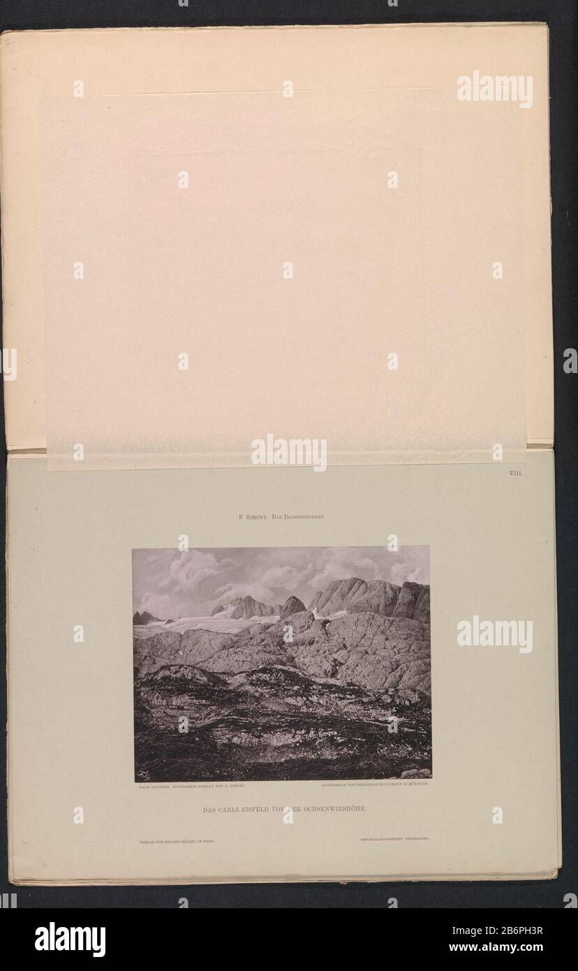 Ansicht des Hallstatter GletscherDas Carl-von-der-Eisfelder Ochsenwie: Shöhe (Titelobjekt) Objekttyp: Fotomechanischer Druck Seite Objektnummer: RP-F-2001-7-741-17 Aufschriften / Marken: Anzahl, Nachdruck, gedruckter "VIII"-Hersteller: Fotograf: Friedrich Simony (denkmalgeschütztes Gebäude) Klischeemacher: Friedrich Bruckmann (Listed Building) Verleger: Eduard Salzézel (Objekthersteller: Salzézel: Hersteller: Listed Place) Wien Datum: Ca. 1879 - oder für das Material von 1889: Papiertechnik: Lichtdruckmessungen: Aufgedruckt: H 147 mm × W 187 mm Betreff: Glacier wo: Ha Stockfoto