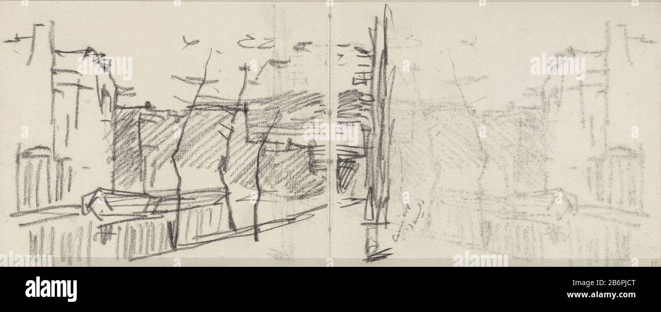 Gezicht op de Lauriergracht te te Amsterdam bij avond Seite 33 und Seite 34 eines Skizzenbuchs mit 32 bladen. Hersteller: Künstler George Hendrik Breitner Herstellung: Amsterdam Datum: 1880-ca. 189th Physische Merkmale: Schwarzes Kreidematerial: Papier Thema Kreide: Kanäle, Wasser (in der Stadt) städtischer Wohnungsbau wo: Lauriergracht Stockfoto