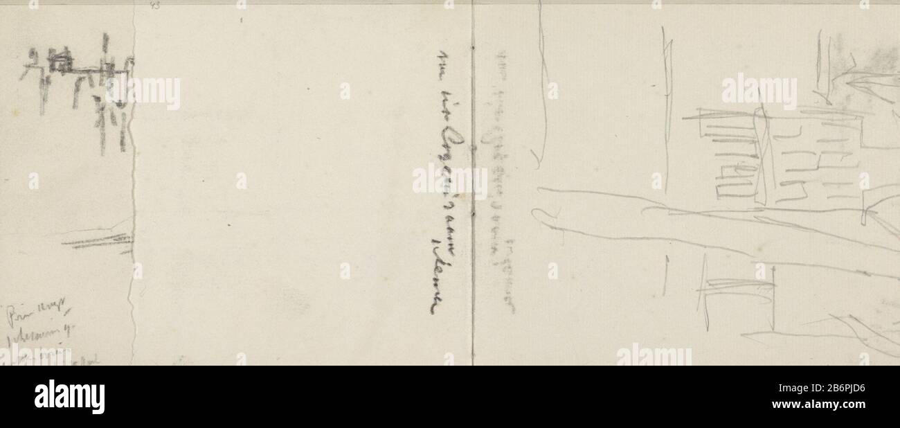 Gezicht op de Lauriergracht te te Amsterdam bij schemer Vom Gästefenster Lauriergracht 8, dem Gehäuse von Breitner, aus gesehen. Seite 43 und Seite 44 eines Skizzenbuchs 32 bladen. Hersteller: Künstler George Hendrik Breitner Herstellung: Amsterdam Datum: 1880-ca. 189th Physische Merkmale: Bleistift-Material: Papier-Thema Bleistift: Kanäle, Wasser (in der Stadt) städtischer Wohnungsbaum wo: Lauriergracht Stockfoto